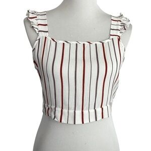 Cozy Casual Womens Striped Open Tie Back Crop Top Sz Medium Sleeveless